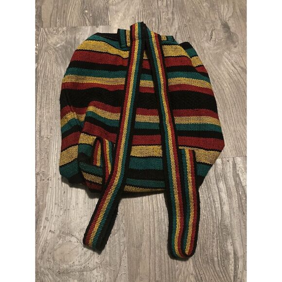 Artesanias Pinzon Woven Textile Drawstring Boho Bag Backpack Rasta - Picture 5 of 5